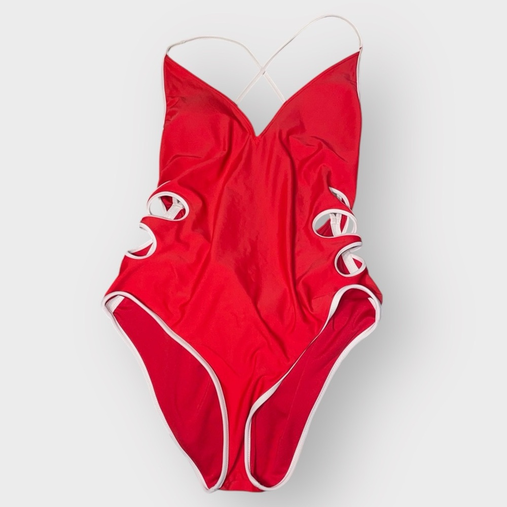 Aerie Women’s Red & White Open Sides One Piece Swimsuit (L)